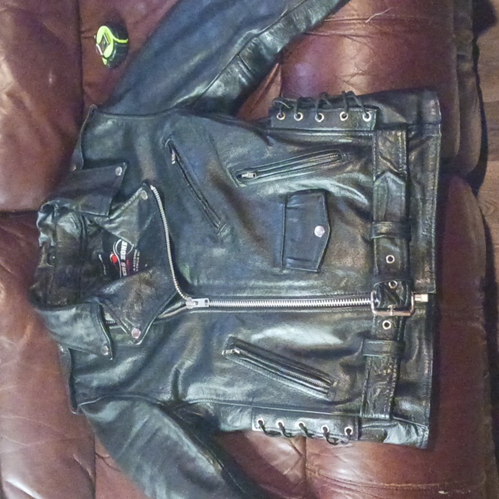Leather motorcycle police style jacket